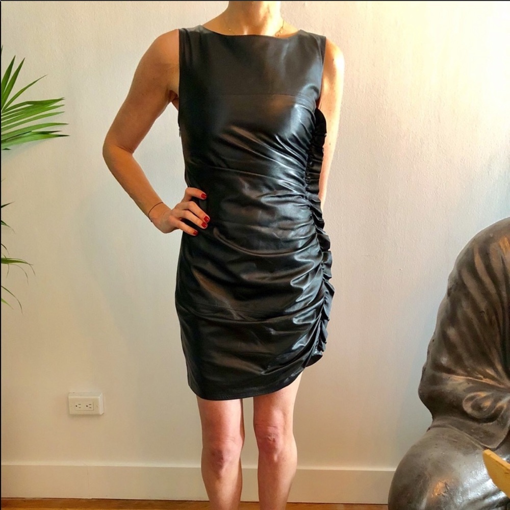 Cynthia Steffe ruched leather mini dress - Sz 6